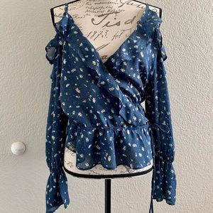 Daisy bell sleeve cold shoulder tie blouse